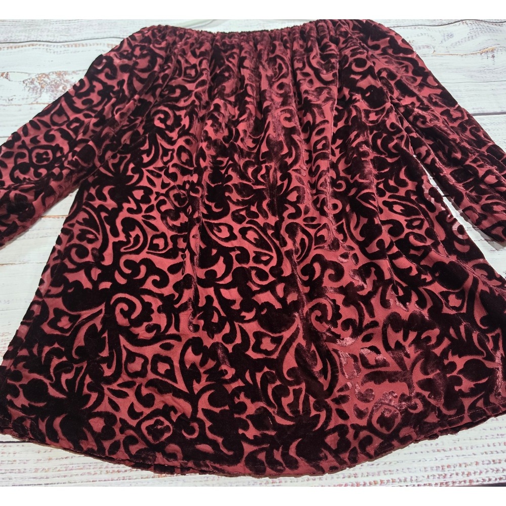 Ecote Mini Dress Women Small Burgundy Excellent Burnout Velvet Damask Boho